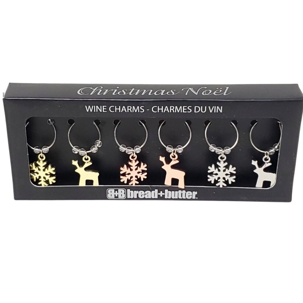 Wine Glass Charms Set of 6 Cocktail Markers Tags Champagne Christmas Holiday